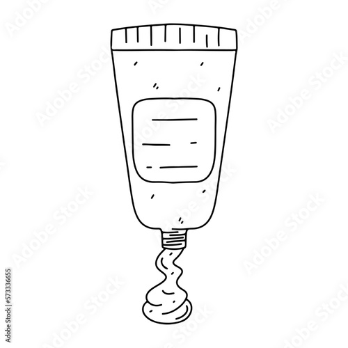 Toothpaste in hand drawn doodle style. Vector stock illustration isolated on white background. Cute dental product.