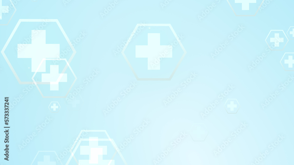 Hexagon cross geometric white pattern medical bright on blue background.