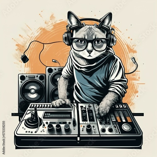 cat dj with headphones