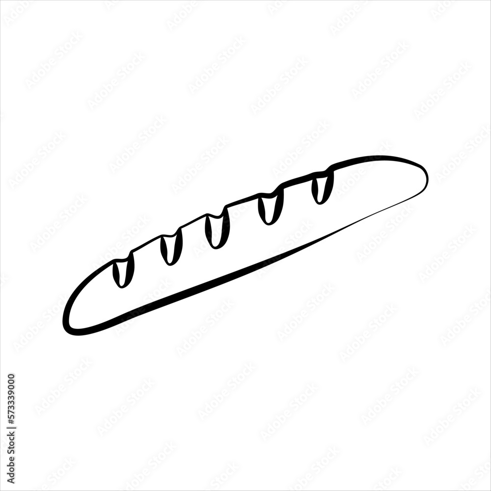Close up of one fresh long narrow French baguette isolated on white background Close up of one fresh long narrow French baguette isolated on white background