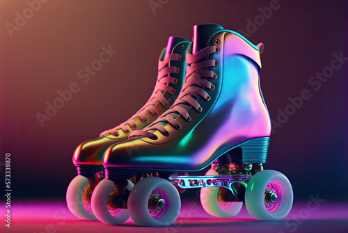 retro and futuristic roller skates with metallic colors (generative ai) photo