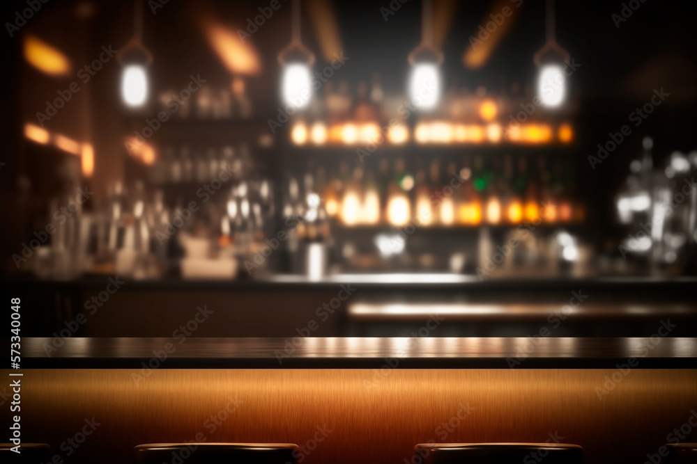 bar counter blurred dark background, background for menu and special offers. Generative AI