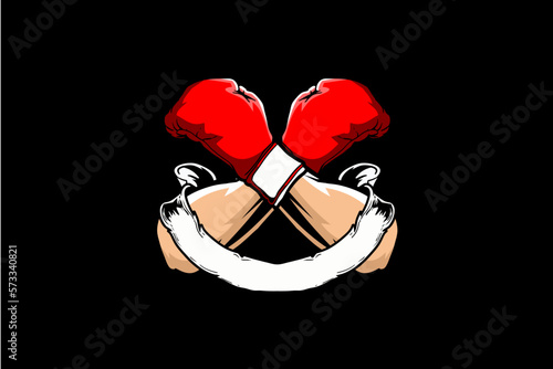 cross hand with boxing glove logo vector template