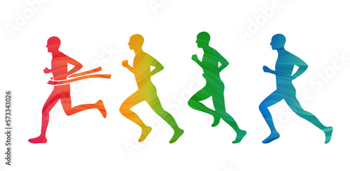 Vector Silhouette of Finishing Runner. Running Marathon Competition Sign. Vector Sport Logo. Colorful Creative Illustration for Marathons, Jogging, Workout and Sport Schools. Fast and Freedom Concept