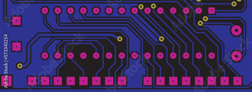 Tracing the conductors of a multilayer 
printed circuit board. Vector drawing of 
printed tracks, transition holes, contact 
pads and metallization areas. 
Electronic circuit board with components