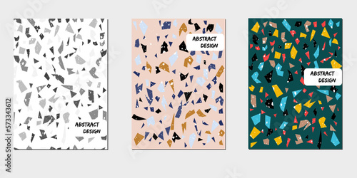 Set of terrazzo patterns with colorful stone. Marble floor texture.Seamless backgrounds in venetian style.  Modern vector illustration.