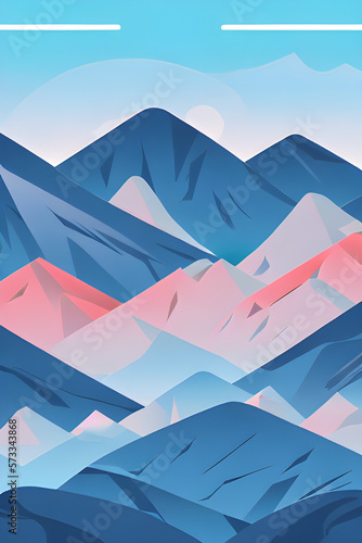 flat 2d style illustration of cozy mountain ranges created with flat minimalistic style using vibrant and vivid colours