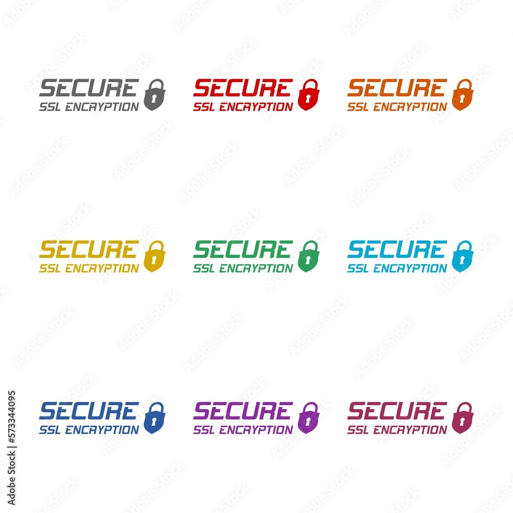 SSL secure https connection icon isolated on white background. Set icons colorful