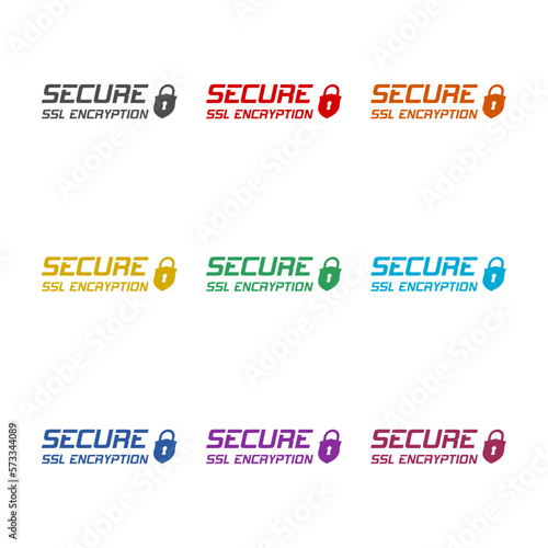 SSL secure https connection icon isolated on white background. Set icons colorful