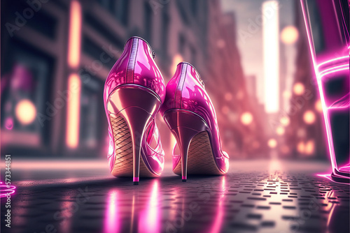 shiny pink heels in the street photo