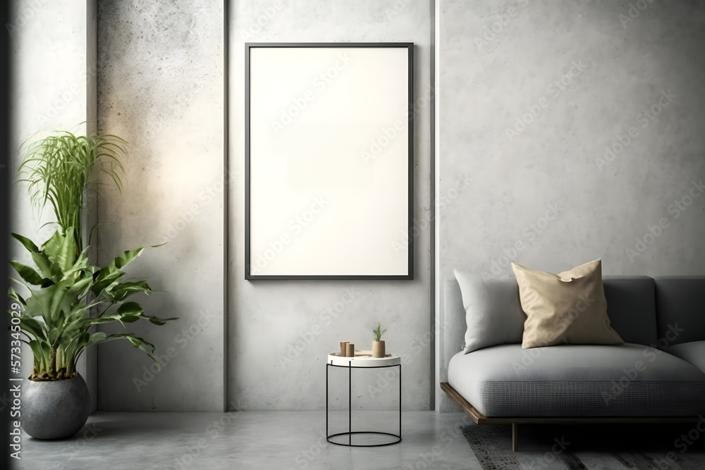 Frame mockup in living room. Generative AI. Frame mockup in living room. Generative AI.