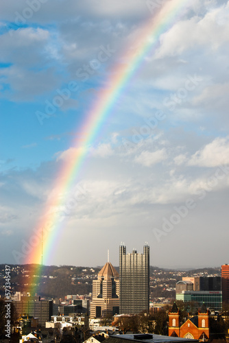 Rainbow over downtown Pittsburgh after a storm photo