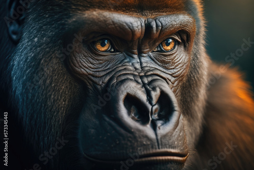 Black gorilla portrait. Illustration Generative AI © olegganko