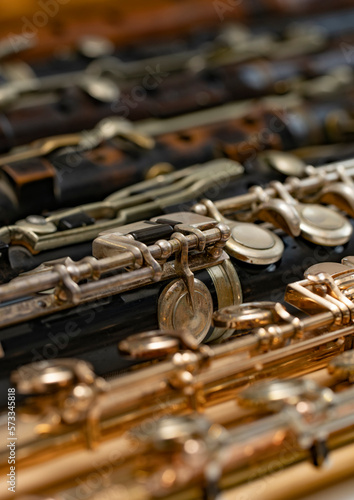Close up of old concert flutes