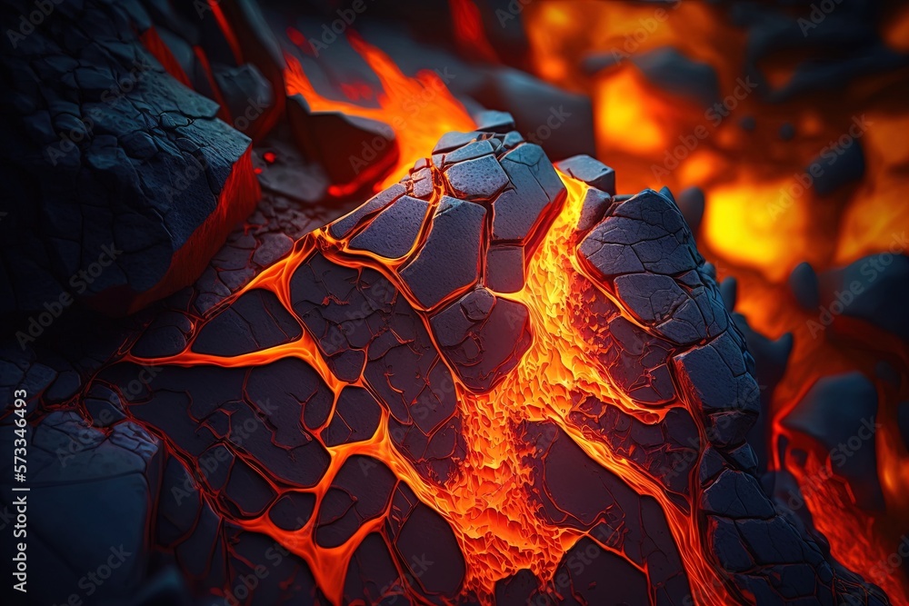 Hot liquid lava eruption closeup background illustration. Volcano lava