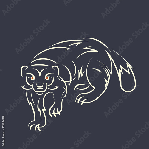 Abstract wolverine silhouette. Illustration of an animal on a black background in a minimalist style