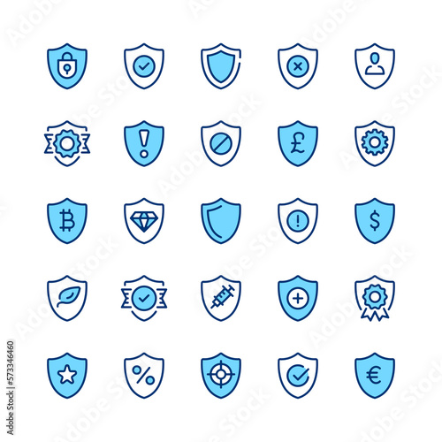 Shield line icons. Set of shield icons. Blue color. Vector line icons set
