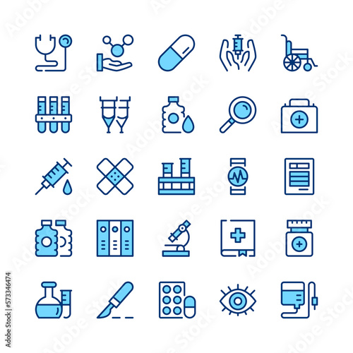 Medical tools line icons. Set of medical tools icons. Blue color. Vector line icons set
