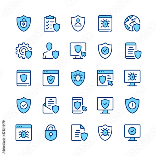 Antivirus line icons. Set of antivirus icons. Blue color. Vector line icons set