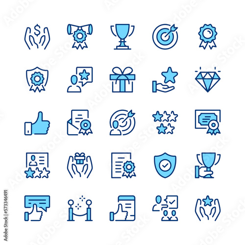 Achievement line icons. Set of achievement icons. Blue color. Vector line icons set