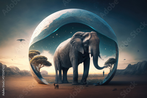 Abstract dream background with elephant. Illustration AI Generative