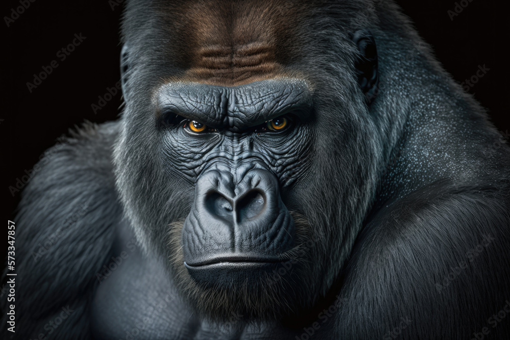 Obraz premium Black gorilla portrait. Illustration Generative AI
