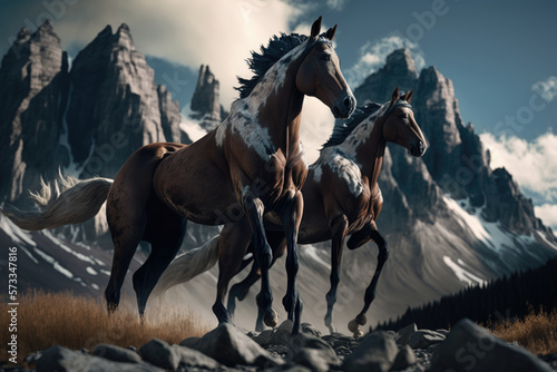 Horses on natural background. Illustration AI Generative