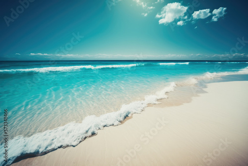 Blue ocean beach background. Illustration AI Generative