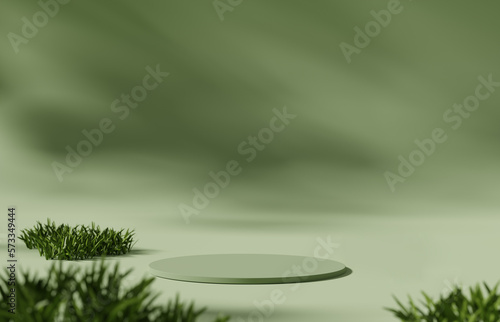 Print op canvas 3D display podium pastel green background, Natural green grass