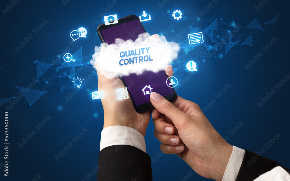 Hand using smartphone with cloud technology concept Hand using smartphone with cloud technology concept