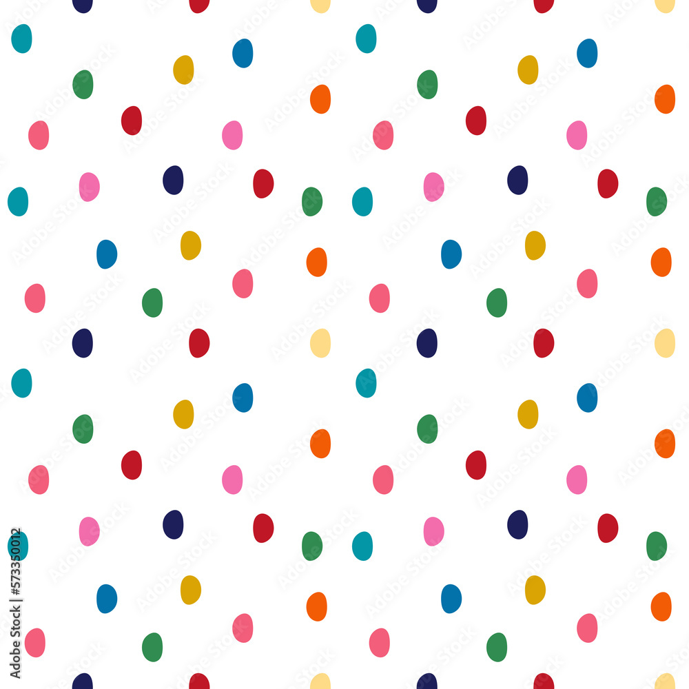 Seamless conffetti pattern, Colorfull dots print, Party design ornament, Simple flat backdrop with bright dots,  Modern trendy dots wallpaper on white background