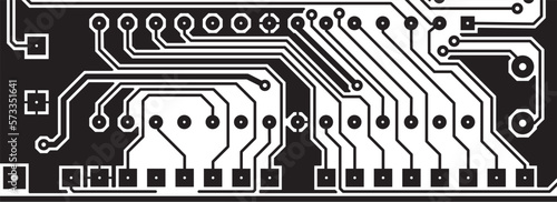 Tracing the conductors of a multilayer 
printed circuit board. Vector drawing of 
printed tracks, transition holes, contact 
pads and metallization areas. 
Electronic circuit board with components