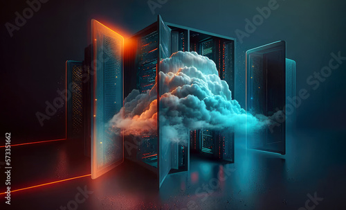 Concept of cloud data server center online technology background, wallpaper