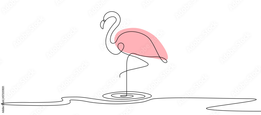Flamingo staying on one leg one line art. Animal sign. Pink bird. Minimalistic design. Continious line drawing. Decorative element. Flamingo staying on one leg one line art. Animal sign. Pink bird. Minimalistic design. Continious line drawing. Decorative element.