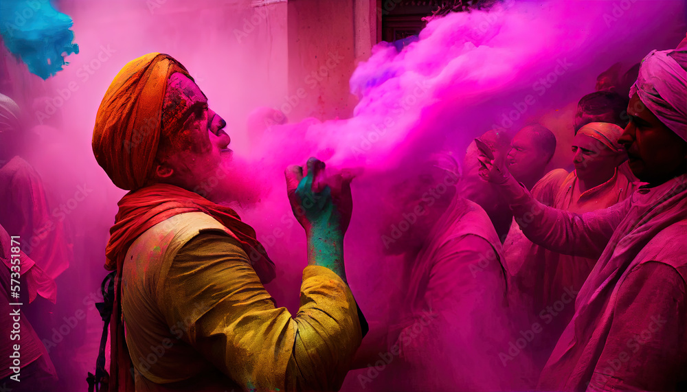 Colorful holi festivities, fictional AI character