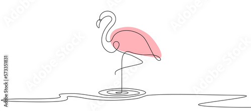 Flamingo staying on one leg one line art. Animal sign. Pink bird. Minimalistic design. Continious line drawing. Decorative element. © Design Ful
