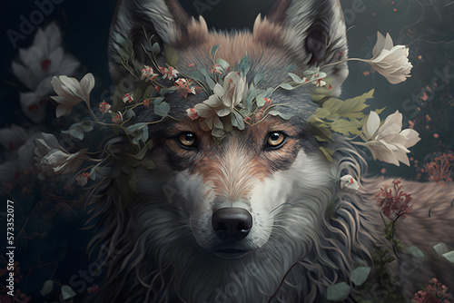 Wolf in a Floral Garden