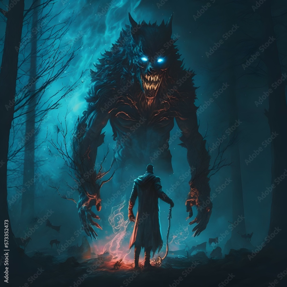 Reaper Wolves Wolf man grim reaper dark forest black universe high Stock Illustration ...