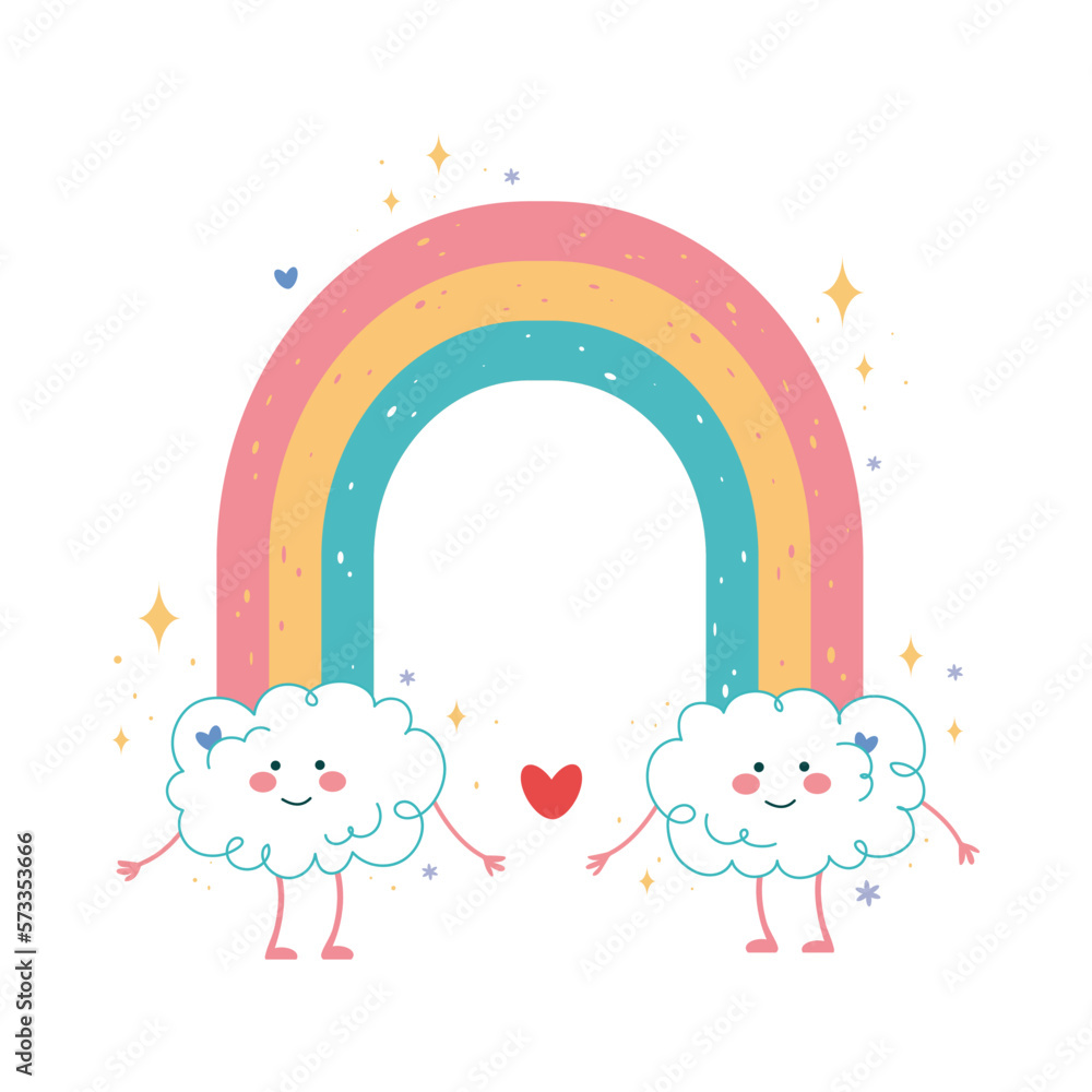 Rainbows and two little clouds sweet kids graphics Posters greeting cards  invitations clothing