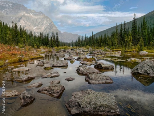 Looking along Babel Creek towards Consolation Lakes in Alberta, Canada photo