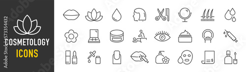 Cosmetology web icons in line style. Cosmetics, make up, fashion, salon, bodycare, beauty therapy, collection. Vector illustration.