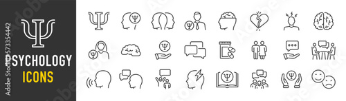 Psychology web icon set in line style. Psychologist, doctor, depression, psychological help, individual therapy, collection. Vector illustration.