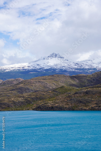 Fototapeta Naklejka Na Ścianę i Meble -  Mountain with Blue Lake in Torres Del Paine Patagonia