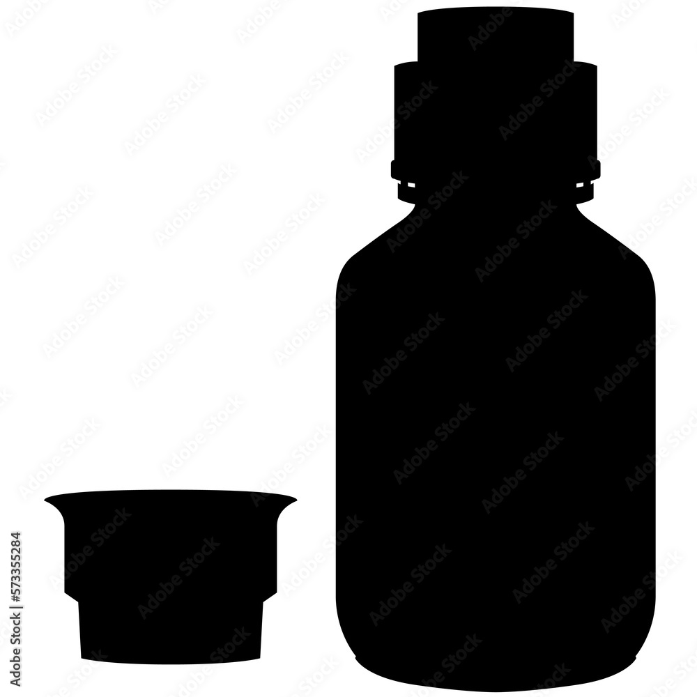Cough syrup, liquid syrup cough medicine bottle, drug in the glass bottle detailed realistic
