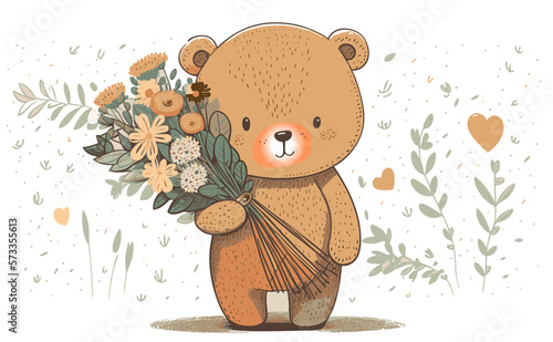 ng Little bear with a bouquet of flowers
