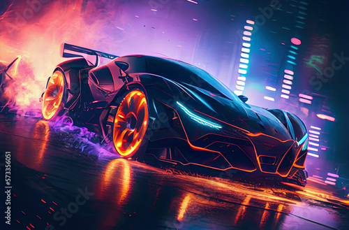 Futuristic car, cyberpabk style illustration, non existent design, ai generated  photo