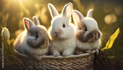 Easter Bunny Babies - Three in a Basket at Sunrise