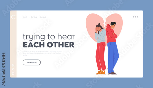 Couple Trying to Hear Each Other Landing Page Template. Conflict Relationships, Emotional Turmoil, Misunderstandings