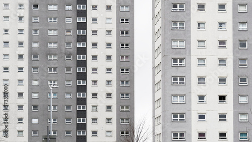 High rise council flats in poor housing estate with many social welfare issues in Maryhill, Glasgow photo