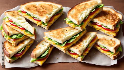 Panini sandwiches grilled cheese and crispy with fries, ai generated 
